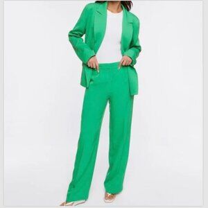 Forever 21 Green Pantsuit Set Blazer & High Rise Trousers Size S Chic Workwear